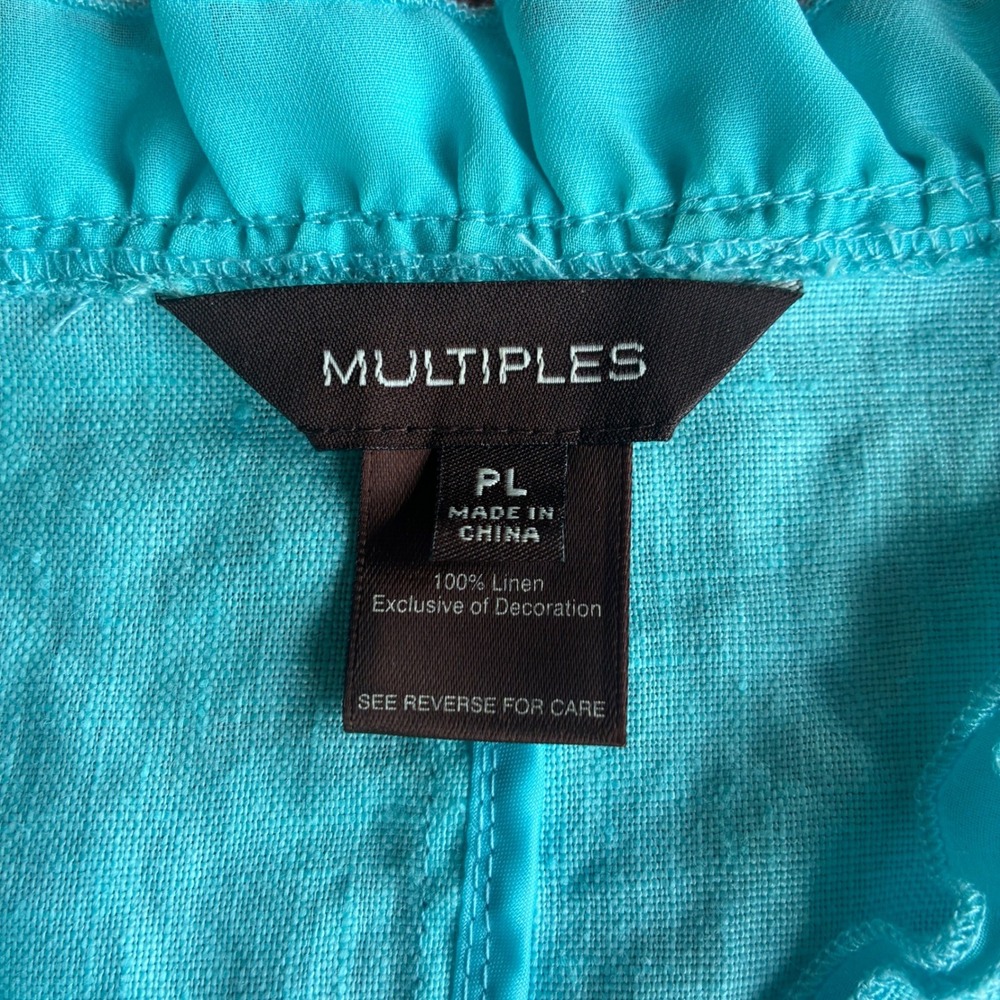 Open Coastal Grandma Open Front Linen Jacket PLg Turquoise Cottagecore BohoChic - Picture 8 of 11